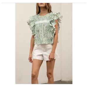 Moon River Green Floral Flutter Sleeve Top Size XS